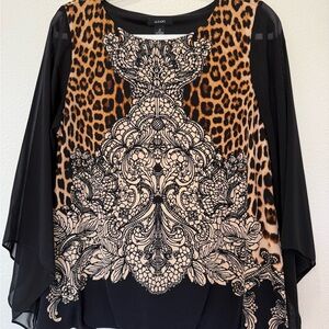 Alfani Black and Tan Ornate Women's Blouse